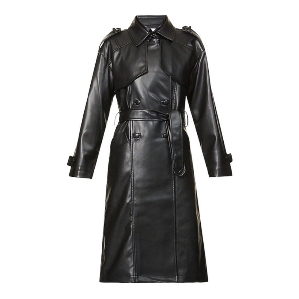 ANINE BING FINLEY FALL 2020 COLLECTION FAUX LEATHER TRENCH COAT IN BLACK